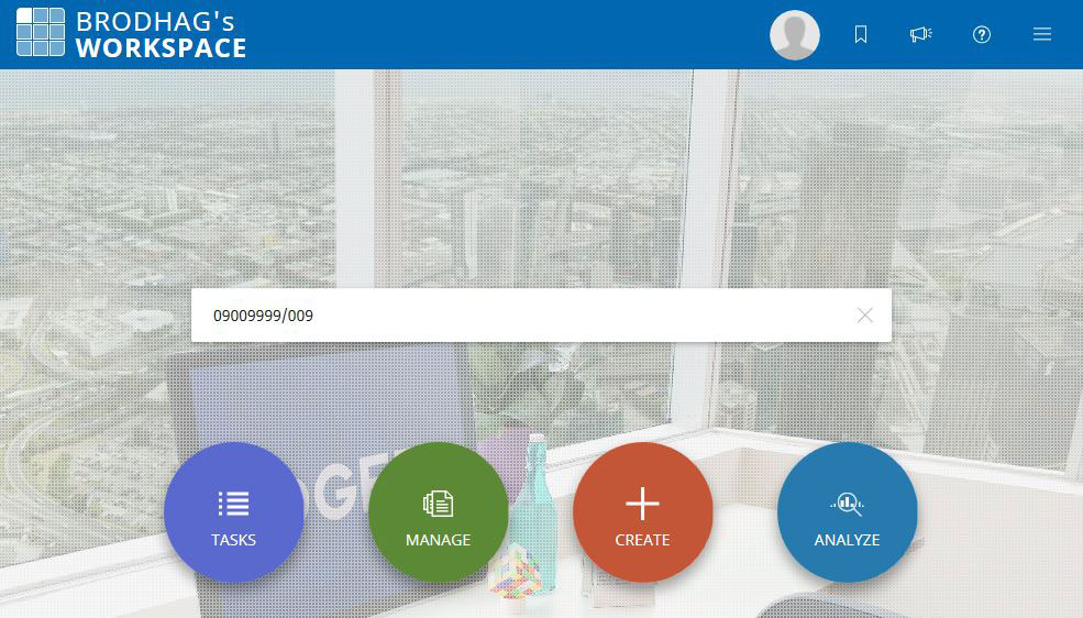 Brodhag's Workspace global search field with a particular releases number