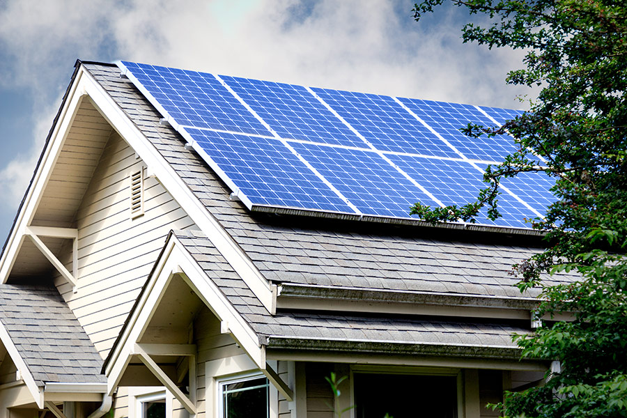 Solar panels on roof of house