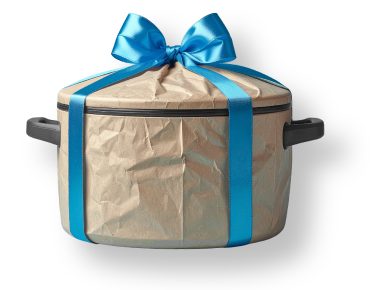 Slow cooker wrapped in paper with a bow on top