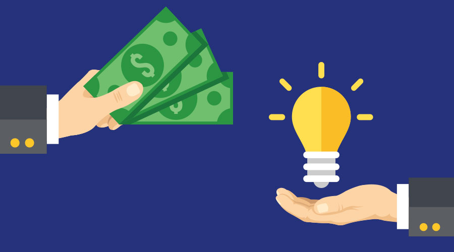 Illustration of a hand holding money and a light bulb
