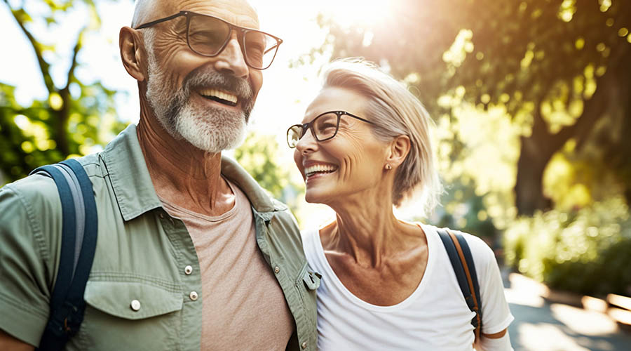 older couple smiling outside