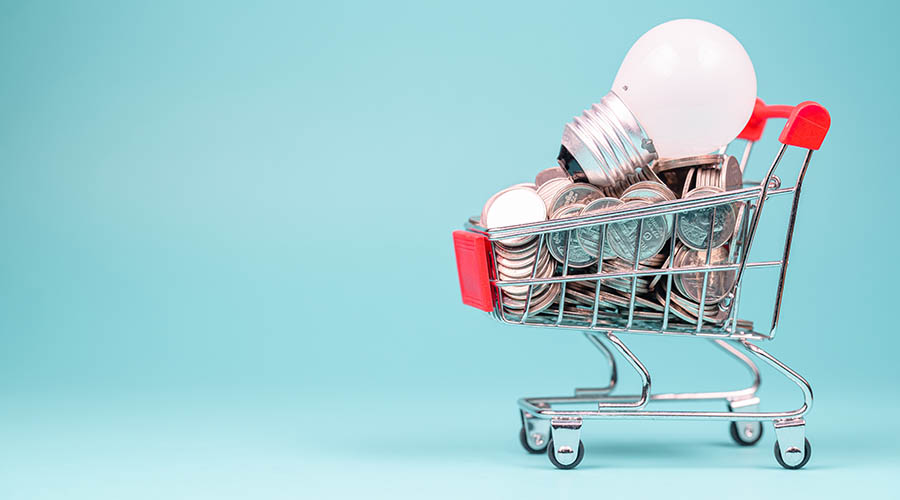 shopping cart with change and a light bulb
