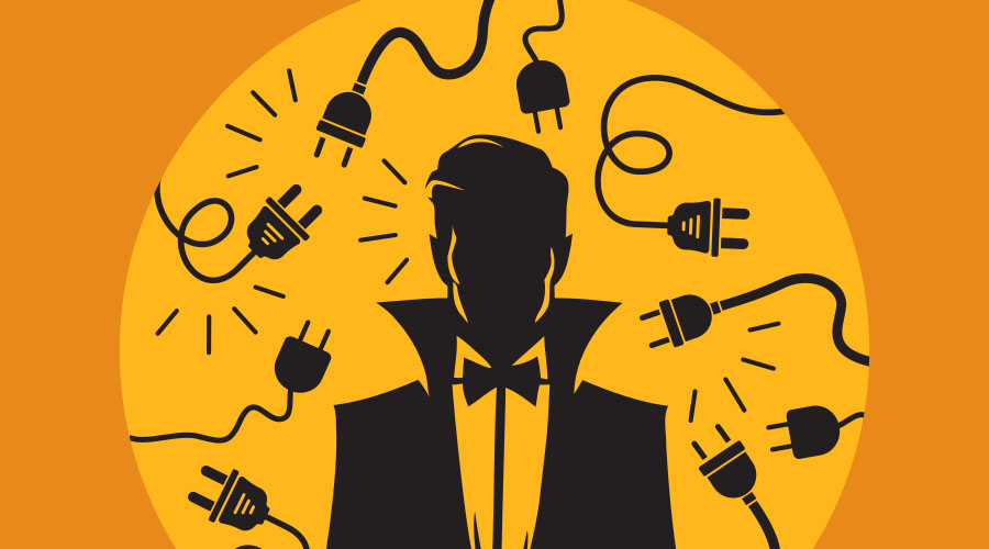 illustration of vampire and electrical cords