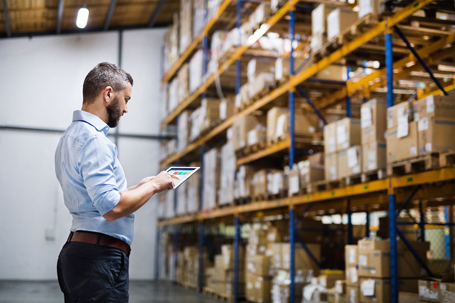 business man in warehouse