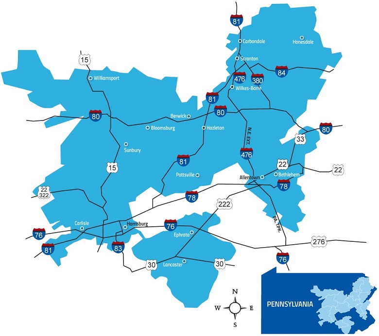 A map of the PPL service area.