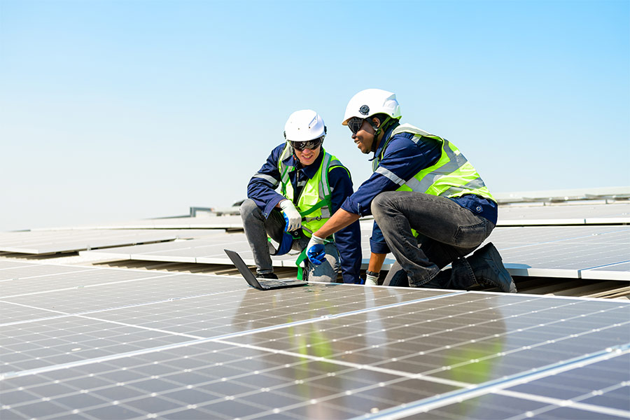 inspecting solar panels